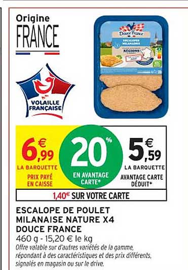 ESCALOPES DE POULET MILANAISE NATURE X4 - DOUCE FRANCE