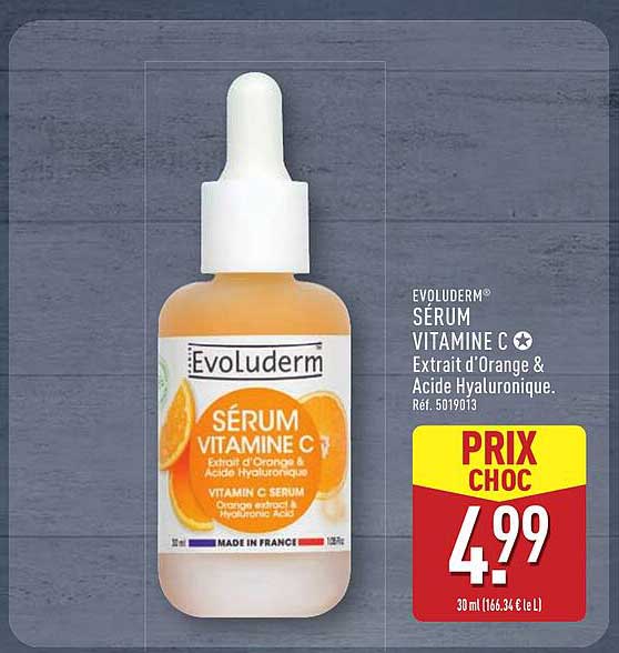 Evoluderm® Sérum Vitamine C - Extrait d'Orange & Acide Hyaluronique.