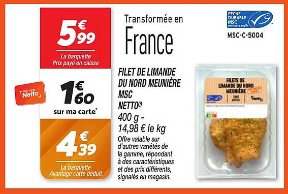 FILET DE LIMANDE DU NORD MEUNIÈRE MSC