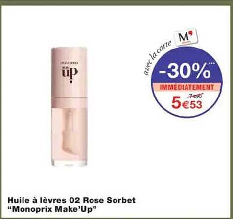 Huile à lèvres 02 Rose Sorbet "Monoprix Make'Up"