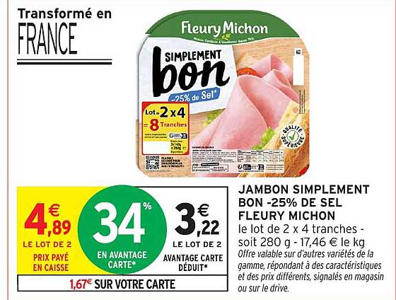 JAMBON SIMPLEMENT BON -25% DE SEL FLEURY MICHON