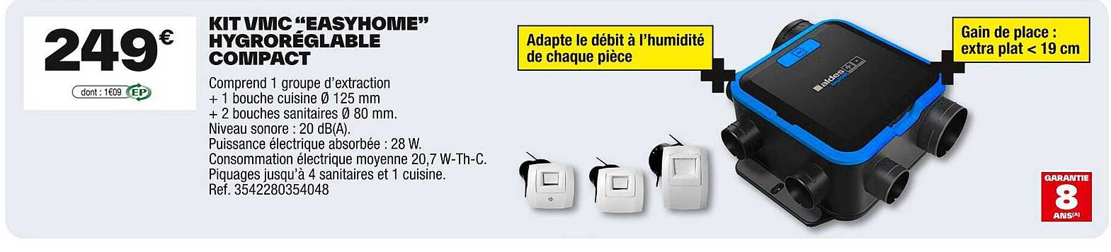 KIT VMC “EASYHOME” HYGRORÉGLABLE COMPACT