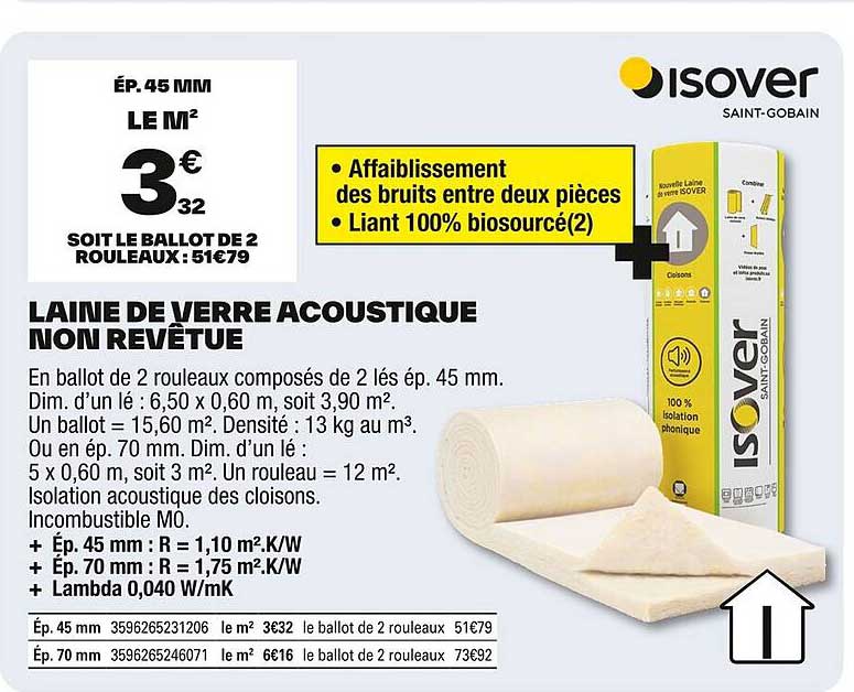 LAINE DE VERRE ACOUSTIQUE NON REVÊTUE