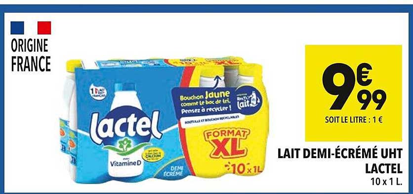 LAIT DEMI-ÉCRÉMÉ UHT LACTEL 10 x 1 L.