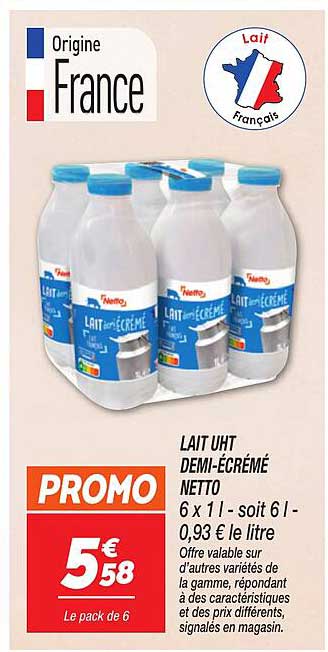 LAIT UHT DEMI-ÉCRÉMÉ NETTO