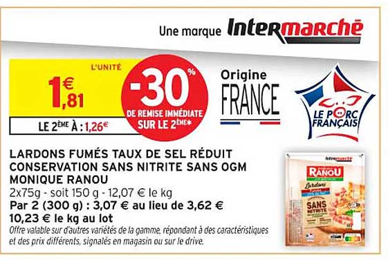 LARDONS FUMÉS TAUX DE SEL RÉDUIT CONSERVATION SANS NITRITE SANS OGM MONIQUE RANOU