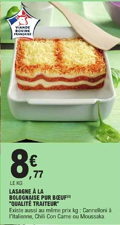 LASAGNE À LA BOLOGNAISE PUR BŒUF "QUALITÉ TRAITEUR"
