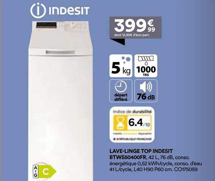 LAVE-LINGE TOP INDESIT BTWS50400FR