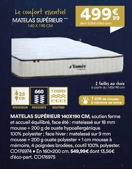 Le confort essentiel ! MATELAS SUPÉRIEUR *** 140 X 190 CM