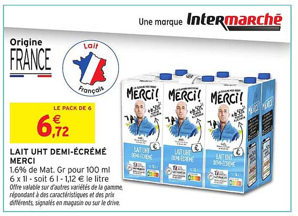 LE PACK DE 6 LAIT UHT DEMI-ÉCRÉMÉ MERCI
