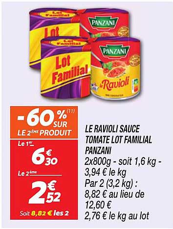 LE RAVIOLI SAUCE TOMATE LOT FAMILIAL PANZANI