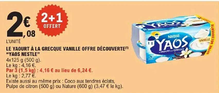 LE YAOURT À LA GRECQUE VANILLE OFFRE DÉCOUVERTE "YAOS NESTLÉ"