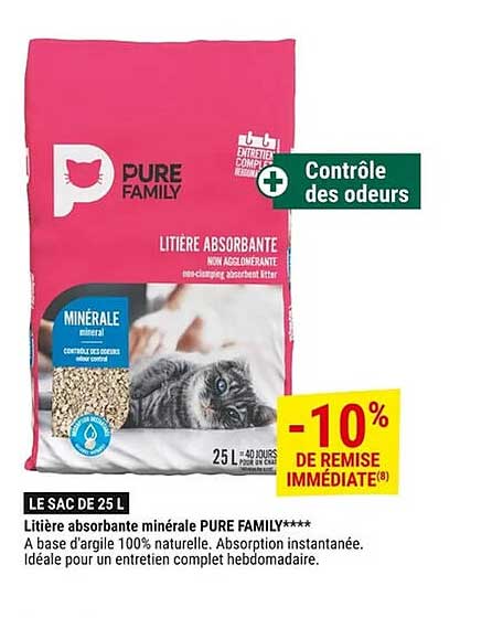 LITIÈRE ABSORBANTE MINÉRALE PURE FAMILY