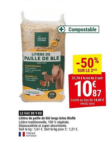 Litière de paille de blé longs brins Biofib