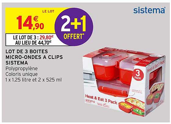 LOT DE 3 BOITES MICRO-ONDES A CLIPS SISTEMA