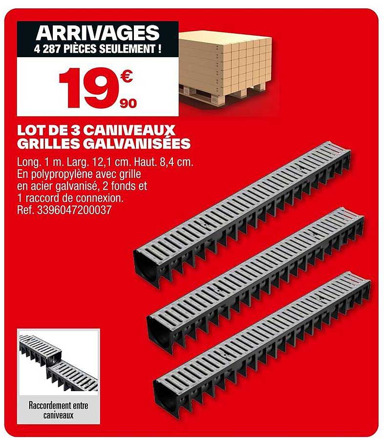 LOT DE 3 CANIVEAUX GRILLES GALVANISEES