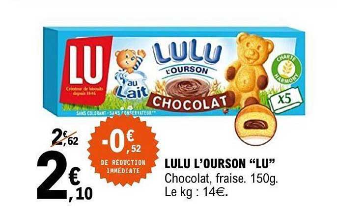 LULU L’OURSON “LU” Chocolat, fraise. 150g.
