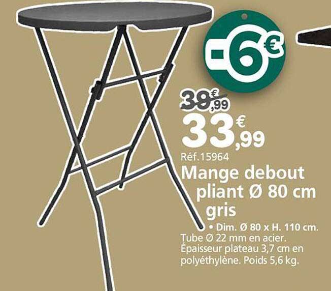 Mange debout pliant Ø 80 cm gris