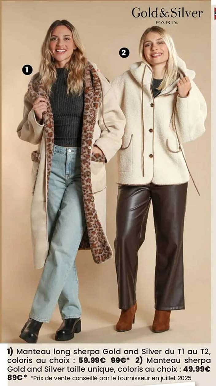 Manteau long sherpa Gold and Silver du T1 au T2, coloris au choix : 59.99€ 99€*