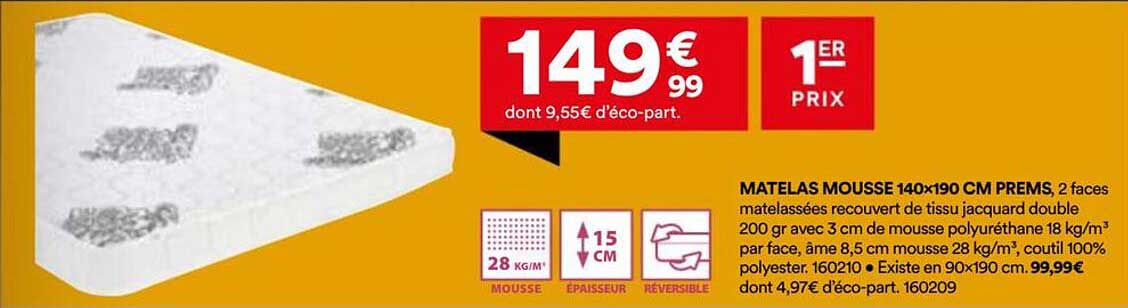 MATELAS MOUSSE 140x190 CM PREMS