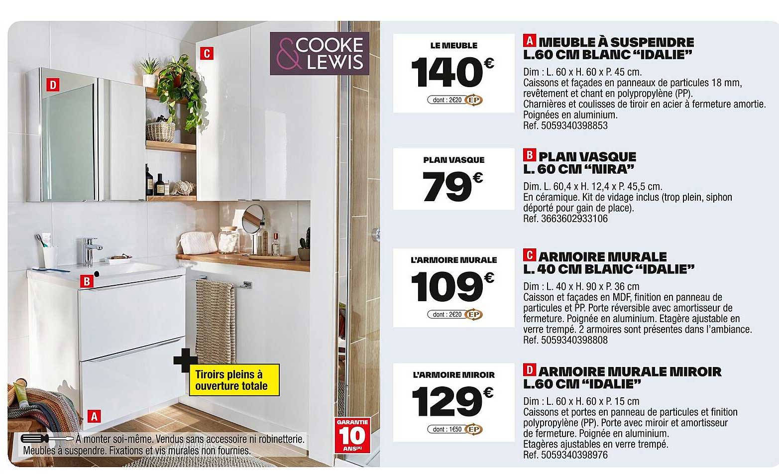 MEUBLE À SUSPENDRE L.60 CM BLANC “IDALIE”