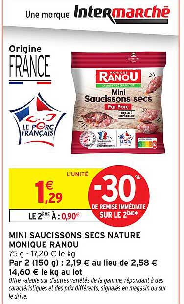 MINI SAUCISSONS SECS NATURE MONIQUE RANOU