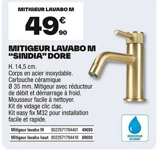 MITIGEUR LAVABO M "SINDIA" DORE