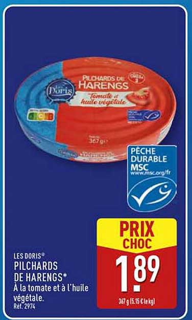 Pilchards de Harengs à la tomate et à l'huile végétale