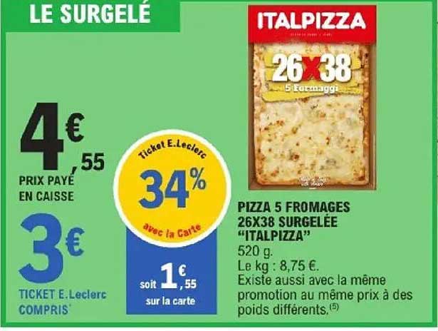 Pizza 5 fromages 26x38 surgelée "Italpizza"