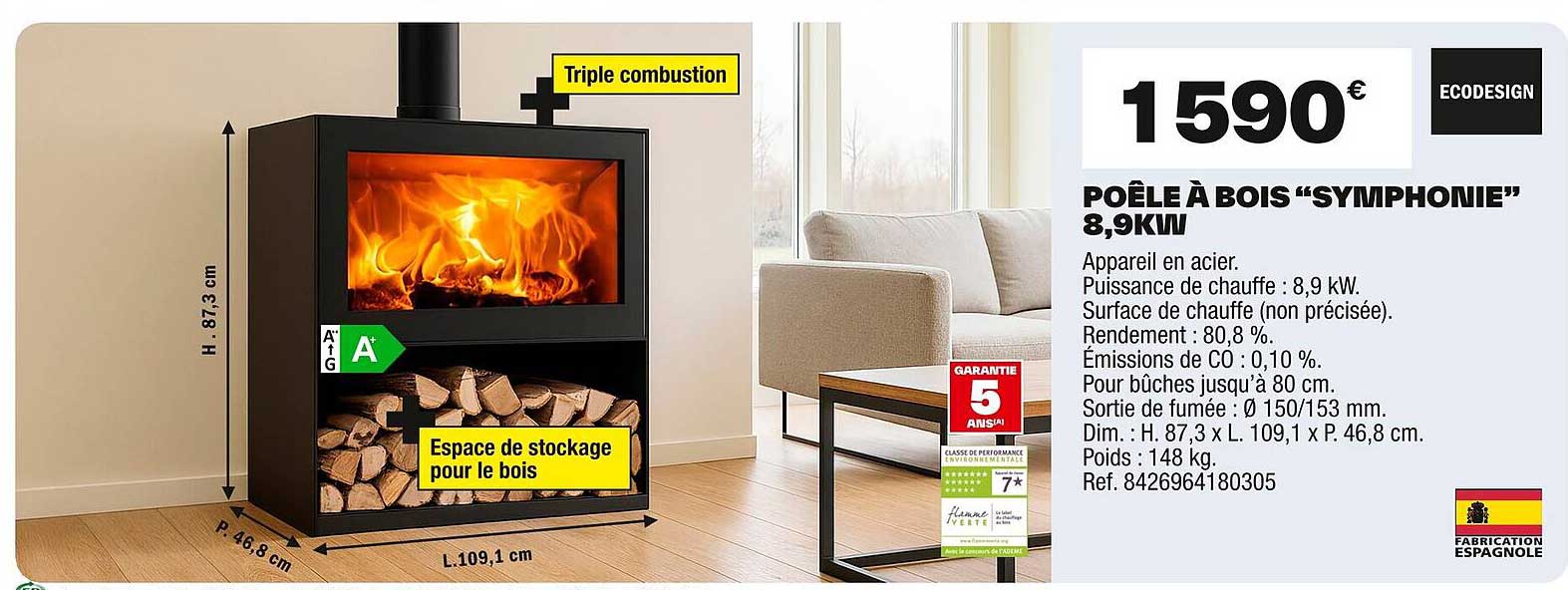 POÊLE À BOIS "SYMPHONIE" 8,9KW