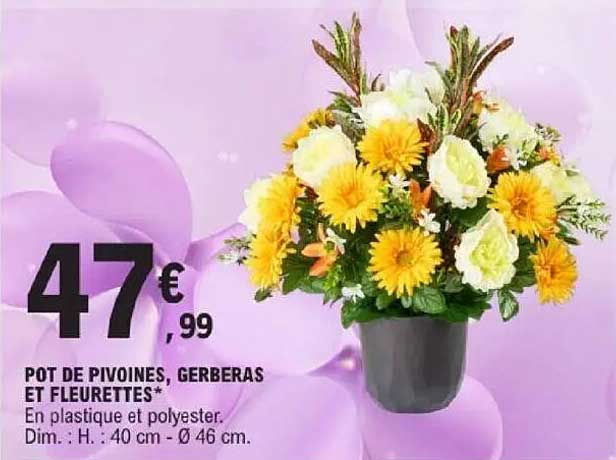 Pot de pivoines, gerberas et fleurettes*