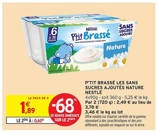 P'tit Brassé les sans sucres ajoutés Nature Nestlé