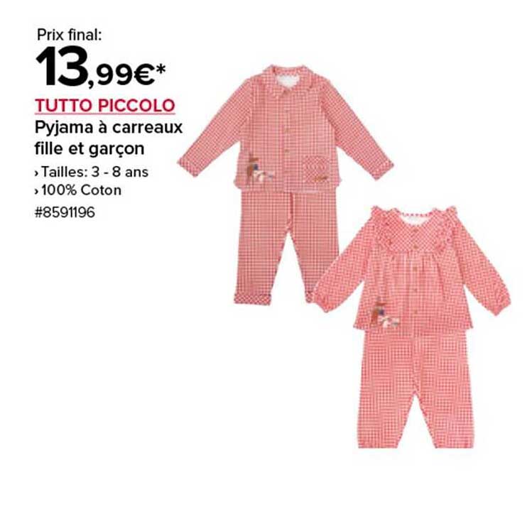Pyjama à carreaux fille et garçon