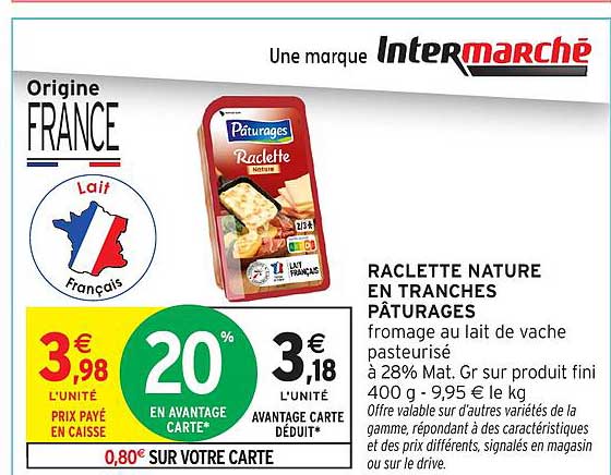 RACLETTE NATURE EN TRANCHES PÂTURAGES
