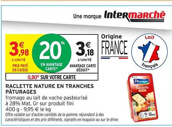 RACLETTE NATURE EN TRANCHES PÂTURAGES