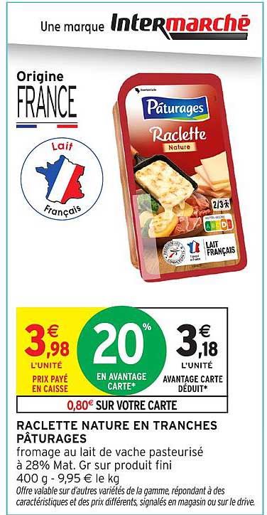 RACLETTE NATURE EN TRANCHES PÂTURAGES