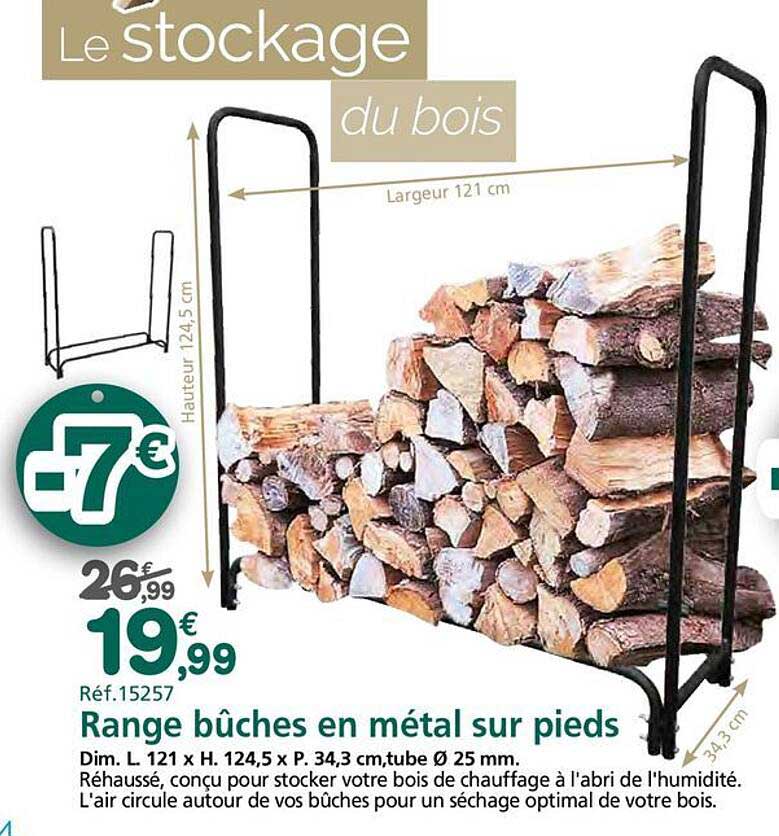 Range bûches en métal sur pieds