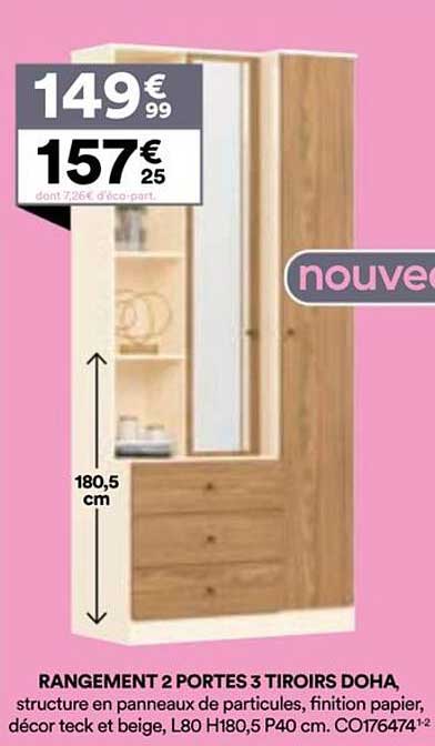 RANGEMENT 2 PORTES 3 TIROIRS DOHA