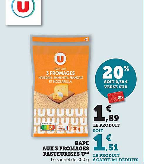 Râpé aux 3 fromages pasteurisés U 200 g