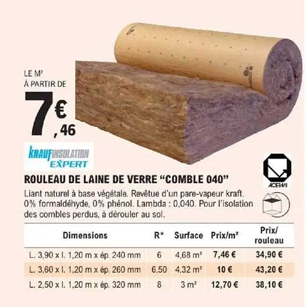 ROULEAU DE LAINE DE VERRE “COMBLE 040”