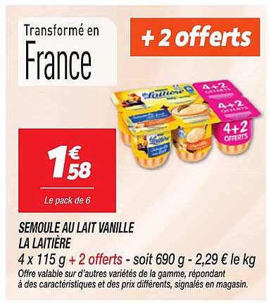 Semoule au lait vanille La Laitière + 2 offerts