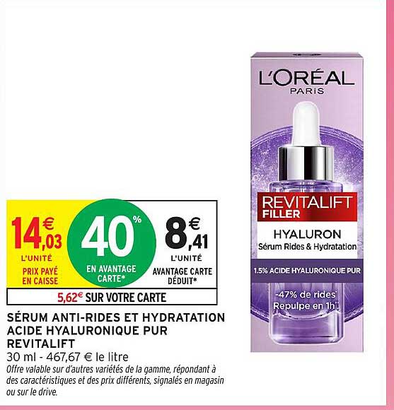 SÉRUM ANTI-RIDES ET HYDRATATION ACIDE HYALURONIQUE PUR REVITALIFT
