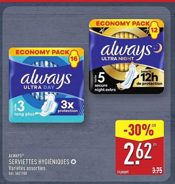 SERVIETTES HYGIÉNIQUES ALWAYS VARIÉTÉS ASSORTIES