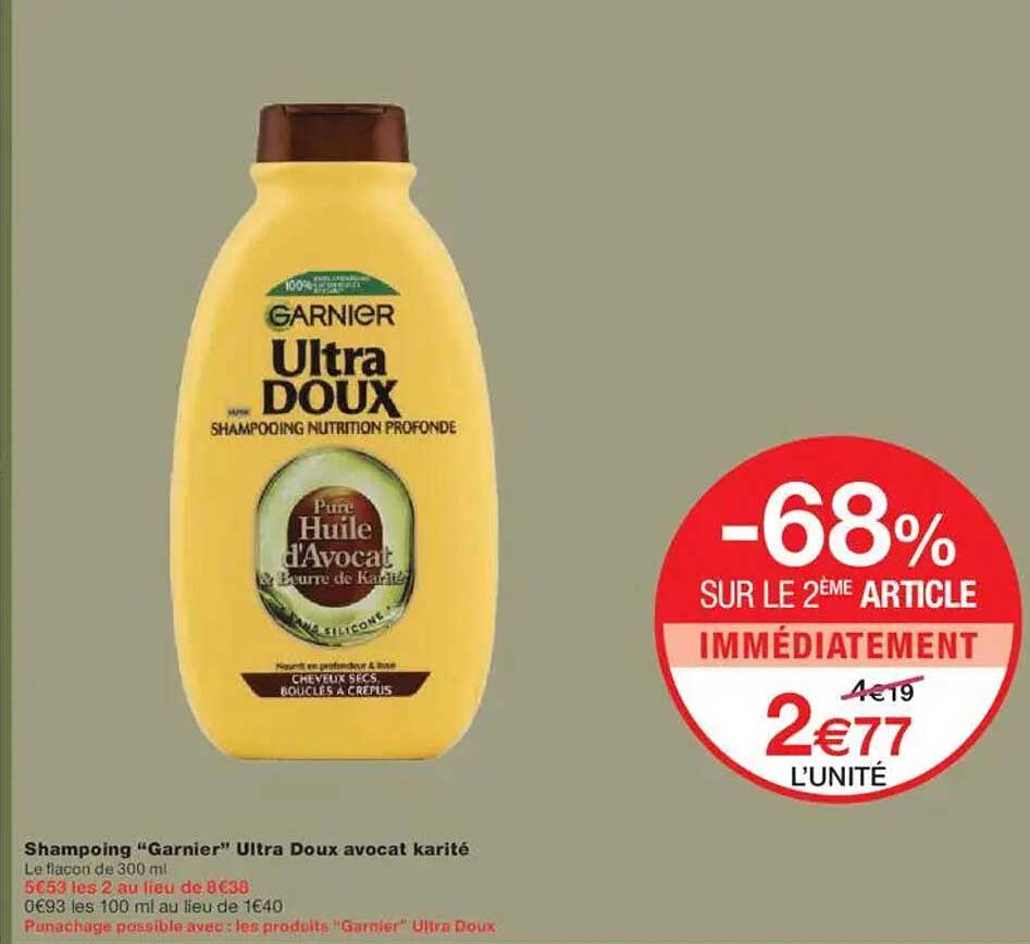Shampoing “Garnier” Ultra Doux avocat karité