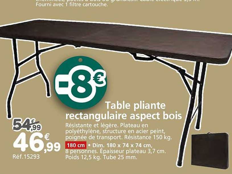 Table pliante rectangulaire aspect bois