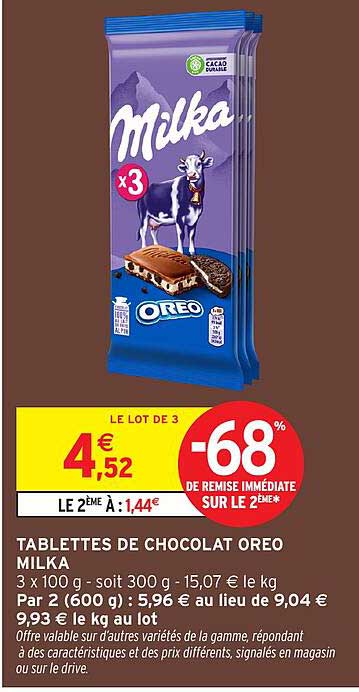 TABLETTES DE CHOCOLAT OREO MILKA