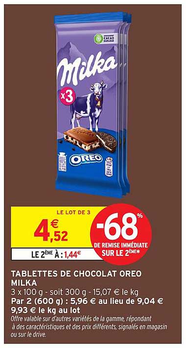 TABLETTES DE CHOCOLAT OREO MILKA