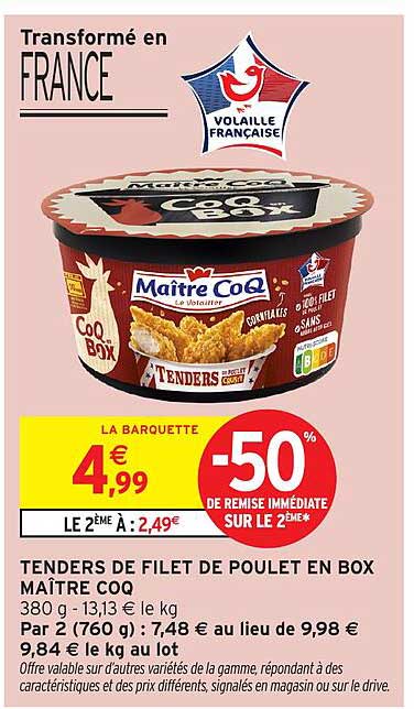 TENDERS DE FILET DE POULET EN BOX MAÎTRE COQ