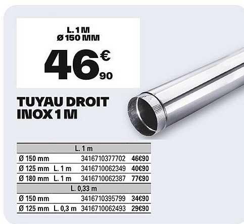 TUYAU DROIT INOX 1 M