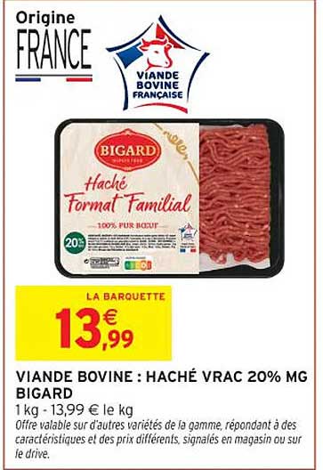 VIANDE BOVINE : HACHÉ V RAC 20% MG BIGARD
